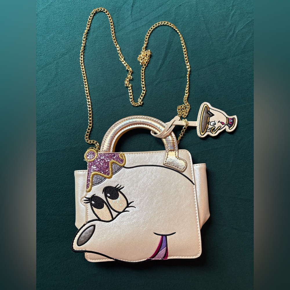 Danielle Nicole Metallic Gold Animated Teacup Crossbody with Purple Accent